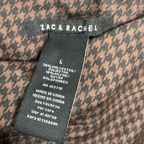 Zac & Rachel Size L Brown Black Houndstooth Pull On Stretch Comfy Dress Pants - Picture 5 of 9